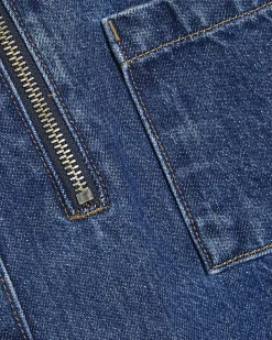 Blue Denim Zip Front Mini Shirt Dress