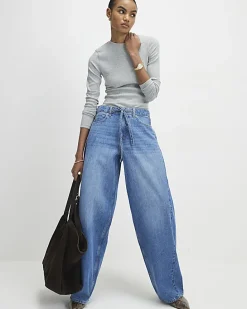 Blue Drawstring Balloon Leg Jeans