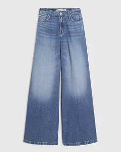 Blue Elasticated Back Wide Leg Jeans