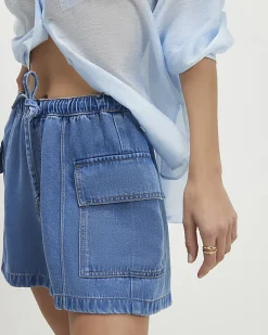 Blue Elasticated Waist Denim Cargo Shorts