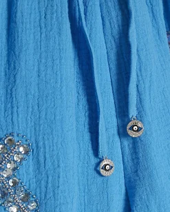 Blue Embellished Beach Shorts