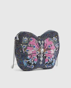 Blue Embellished Butterfly Cross Body Bag