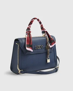 Blue Embossed Charm Tote Bag