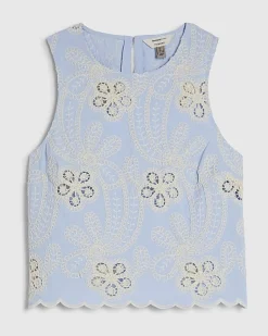 Blue Embroidered Crochet Top