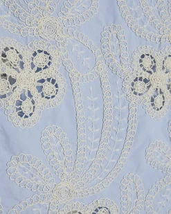 Blue Embroidered Crochet Top