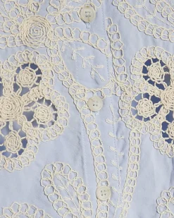 Blue Embroidered Crochet Shirt
