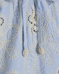 Blue Embroidered Crochet Shorts