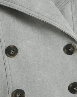 Blue Faux Suede Collared Bomber Jacket