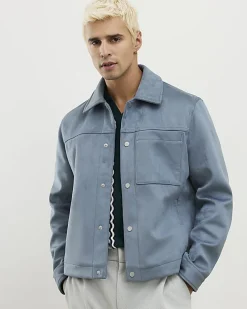 Blue Faux Suede Shacket