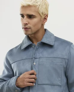 Blue Faux Suede Shacket