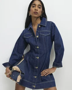 Blue Fitted Denim Dress