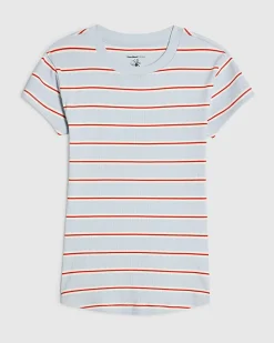 Blue Fitted Stripe Ribbed T-Shirt