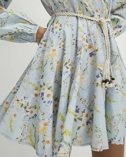 Blue Floral Belted Shirt Dress
