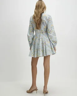 Blue Floral Belted Shirt Dress