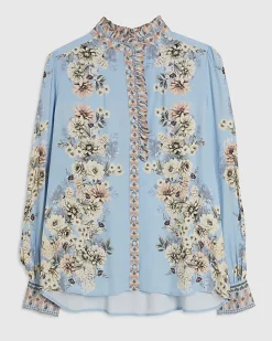 Blue Floral Boarder Print Blouse