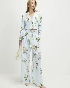 Blue Floral Cropped Blazer