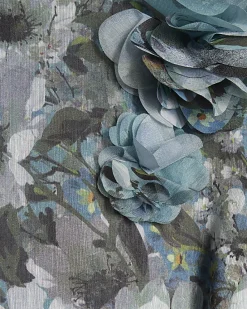 Blue Floral 3D Corsage Midi Dress