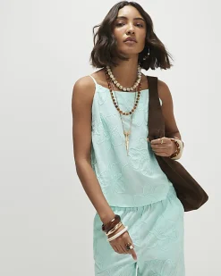 Blue Floral 3D Embroidered Tank Top