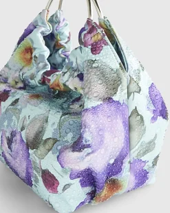 Blue Floral Embellished Grab Top Clutch Bag