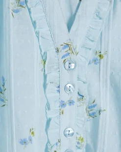 Blue Floral Frill Short Sleeve Blouse