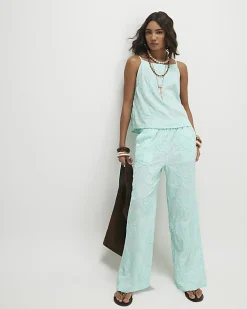 Blue Floral Textured Trousers