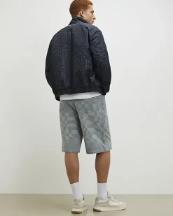 Blue Geometric Print Denim Shorts