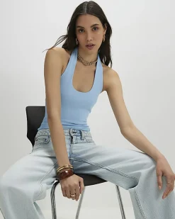 Blue Halter Neck Tank Top