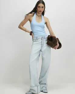 Blue Halter Neck Tank Top