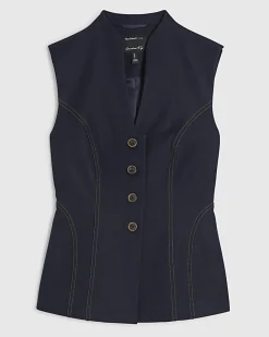 Blue High Neck Denim Waistcoat