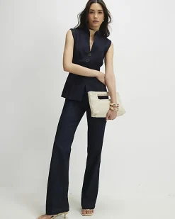 Blue High Neck Denim Waistcoat