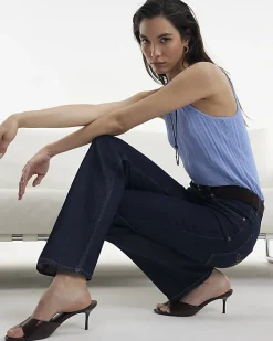 Blue High Waisted Belted Straight Leg Jeans