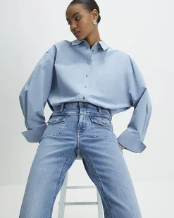 Blue High Waisted Relaxed Flare Jeans