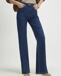 Blue High Waisted Stretch Straight Leg Jeans