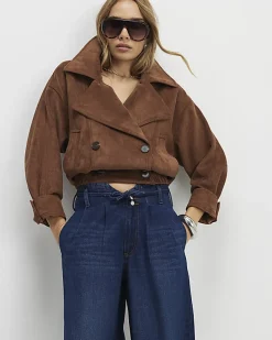 Blue High Waisted Tie Detail Wide Leg Jeans