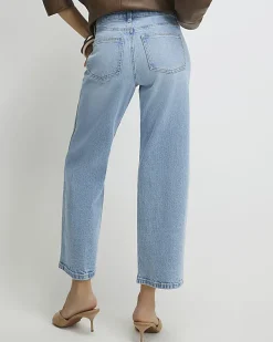 Blue High Waisted Wide Leg Cropped Jeans