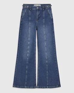 Blue High Waisted Wide Leg Snaffle Jeans