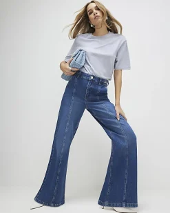 Blue High Waisted Wide Leg Snaffle Jeans