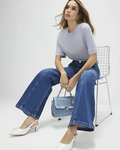 Blue High Waisted Wide Leg Snaffle Jeans