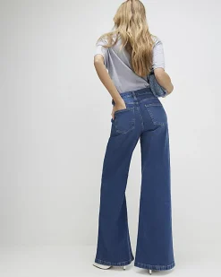 Blue High Waisted Wide Leg Snaffle Jeans