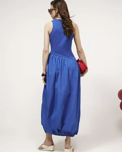 Blue Hybrid Asymmetric Maxi Dress