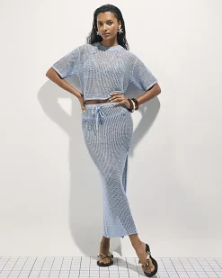 Blue Knit Midi Beach Skirt