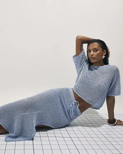 Blue Knit Midi Beach Skirt