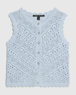 Blue Knit Scallop Trim Top