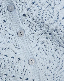 Blue Knit Scallop Trim Top