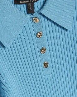 Blue Knitted Long Sleeve Polo Top
