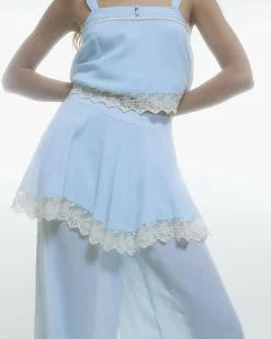 Blue Lace Trim Balloon Leg Trousers