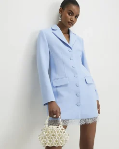 Blue Lace Trim Blazer Dress