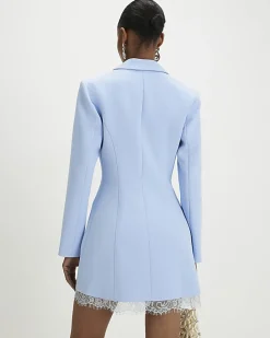 Blue Lace Trim Blazer Dress