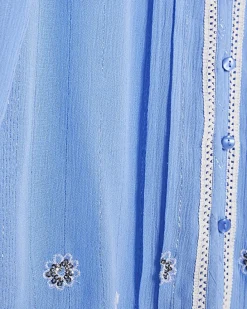 Blue Lace Trim Embroidered Beach Shirt