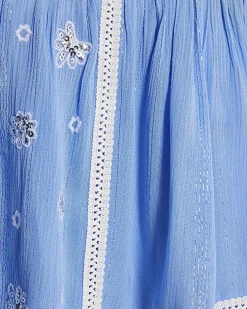 Blue Lace Trim Embroidered Beach Shorts